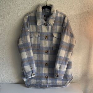 Plaid Wool Style Jacket Missguided PlusSize Blue & Cream